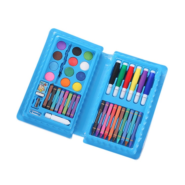 Set de Pictura si Desen pentru Copii, 42 Piese, Tip Penar Portabil cu Accesorii Creative, Model Elefant, PVC, Albastru, 24.3 x 13 x 3 cm