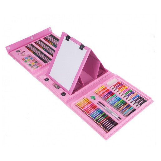 Set Creativ pentru Pictura si Desen, Servieta Organizatoare cu Maner, Plastic si Lemn, 208 Piese, Varsta 3-12 Ani, 40.5 x 5 x 30 cm, Roz