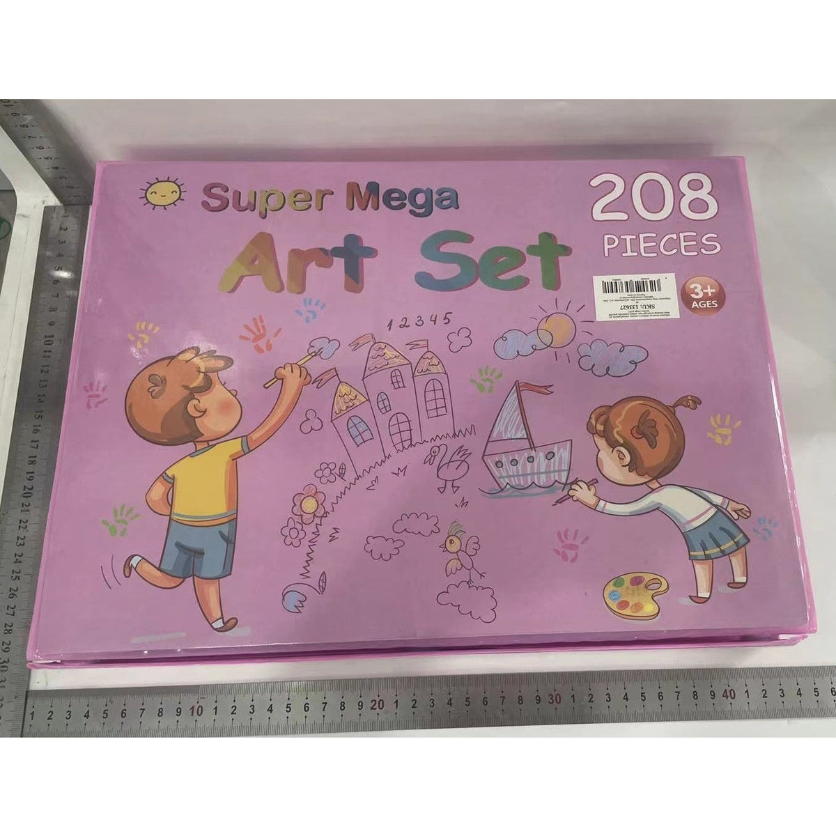Set Creativ pentru Pictura si Desen, Servieta Organizatoare cu Maner, Plastic si Lemn, 208 Piese, Varsta 3-12 Ani, 40.5 x 5 x 30 cm, Roz
