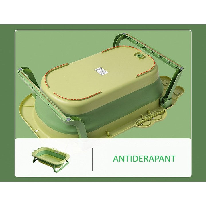 Cada Pliabila pentru Baie Copii si Bebelusi, Model Crocodil cu Dop de Scurgere, Material PP si TPR, Antiderapanta, Varsta 0-6 Ani, 80x54x21 cm, Verde