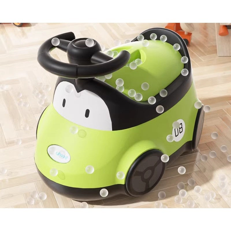 Olita pentru Copii, Design Masinuta cu Spatar si Capac, Recipient Detasabil, Material Non-Toxic, Portabila, +1 An, Verde