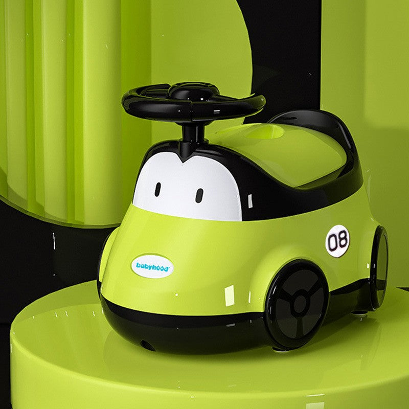 Olita pentru Copii, Design Masinuta cu Spatar si Capac, Recipient Detasabil, Material Non-Toxic, Portabila, +1 An, Verde