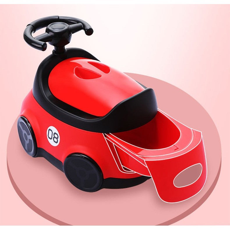 Olita pentru Copii in Forma de Masinuta, Design Ergonomic cu Spatar si Capac, Compartiment Detasabil, Material PP Non-Toxic, 40 cm, Rosu