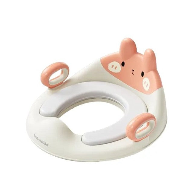 Reductor WC pentru Copii cu Manere si Spatar Ergonomic, Model Ursulet, Protectie Anti-Stropire, Plastic ABS si Material Antiderapant, Roz