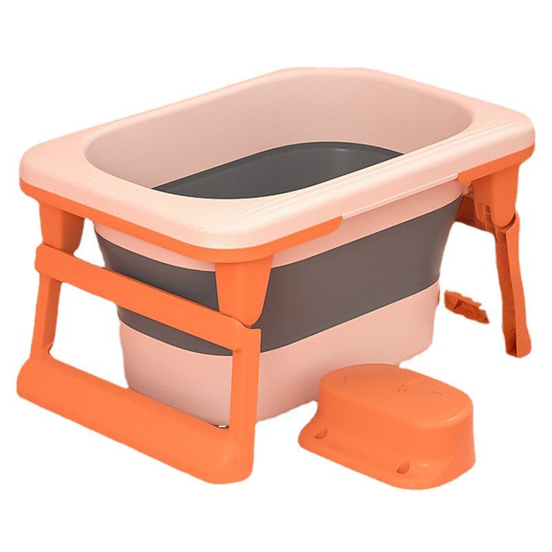 Cada Pliabila pentru Baie, Suport de Sezut cu Ventuza, Scurgere Etansa, Material PP si TPE, pentru Copii 0-6 Ani, 80 x 52 x 42 cm, Portocaliu