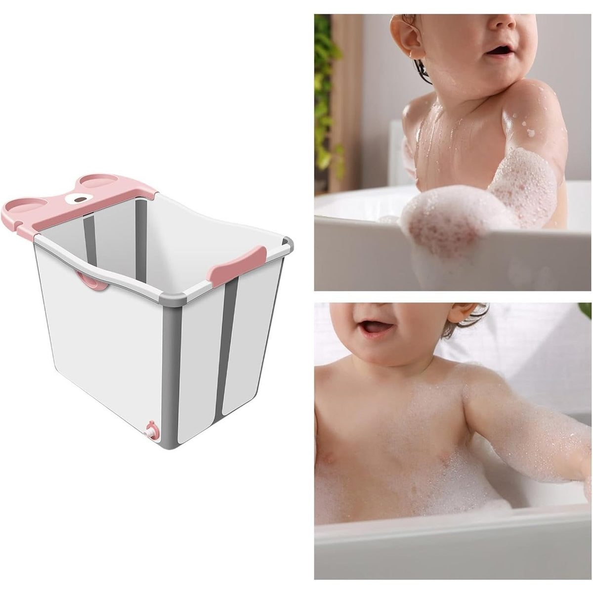 Cada Pliabila pentru Baie Bebelusi, Model Ursulet cu Scaun Detasabil si Baza Antiderapanta, Material PP si TPE, 82 x 50 x 54 cm, Roz