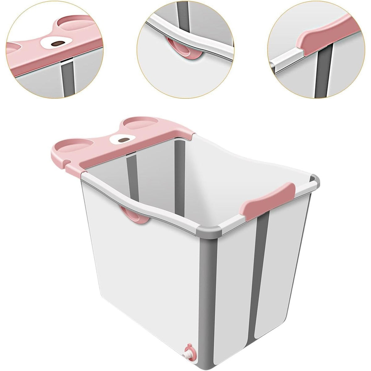 Cada Pliabila pentru Baie Bebelusi, Model Ursulet cu Scaun Detasabil si Baza Antiderapanta, Material PP si TPE, 82 x 50 x 54 cm, Roz