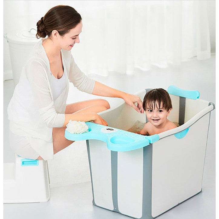 Cada Pliabila pentru Baie Bebelusi, Model Ursulet cu Scaun Detasabil si Baza Antiderapanta, Material PP si TPE, 82 x 50 x 54 cm, Albastru