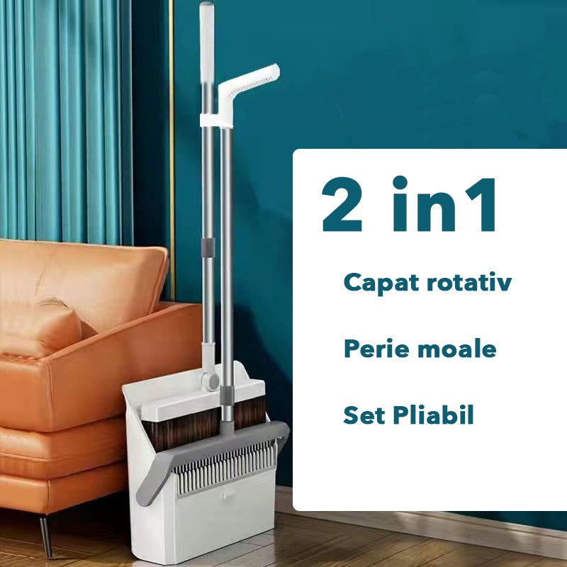 Set Matura si Faras cu Coada Lunga, Sistem Autocuratare cu Dinti de Pieptene, Cap Rotativ la 180 Grade, Design Pliabil, Otel Inoxidabil si Polipropilena, 99 x 30 cm, Gri