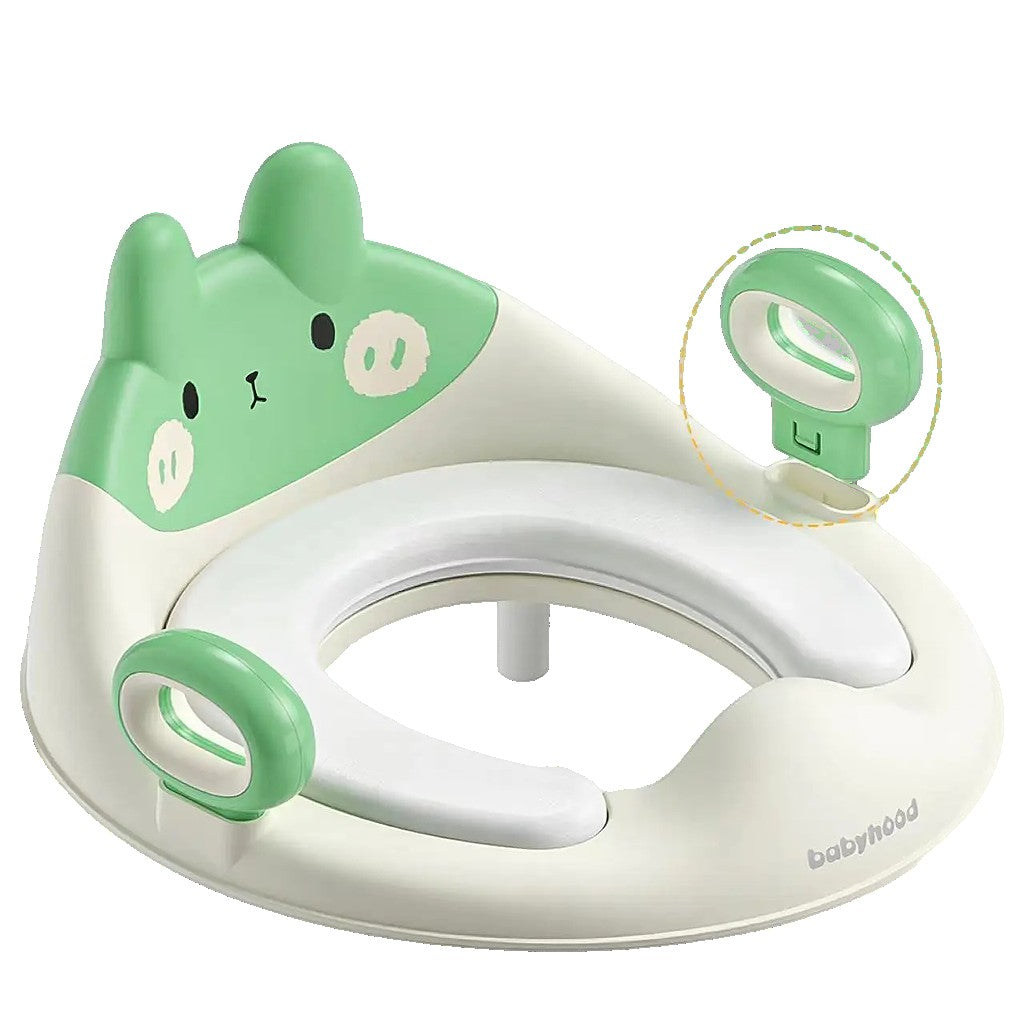 Reductor WC pentru Copii cu Manere Laterale, Spatar Ergonomic si Protectie Anti-Stropire, Model Ursulet, Plastic PP si ABS, Verde