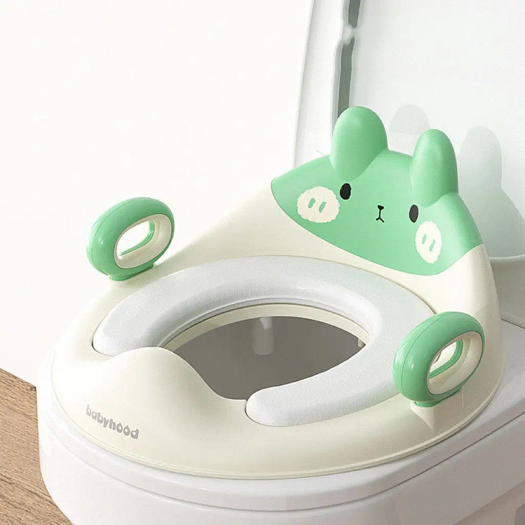 Reductor WC pentru Copii cu Manere Laterale, Spatar Ergonomic si Protectie Anti-Stropire, Model Ursulet, Plastic PP si ABS, Verde