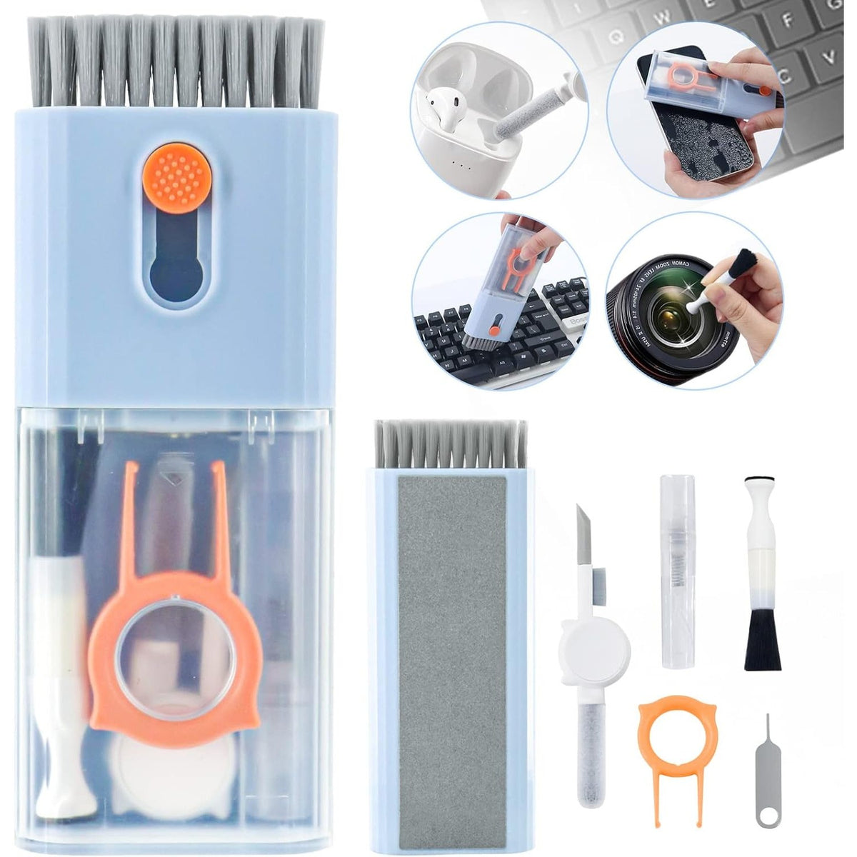 Kit Multifuncțional de Curățare Produse Electronice 10 în 1, Set Întreținere Laptop, Tastatură, Telefon și Căști, ABS și Silicon, Albastru