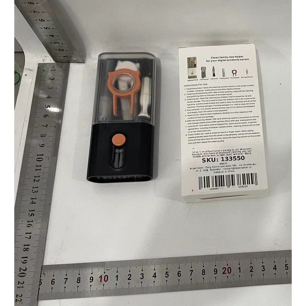Kit Multifuncțional de Curățare Dispozitive Electronice 10 în 1, Set Curățare pentru Laptop, Tastatură, Telefon și Căști, ABS și Silicon, Negru