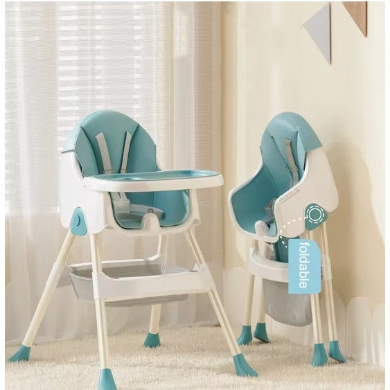 Little Mom Scaun de Masa Pliabil 3in1, Reglabil in 3 Pozitii, Multifunctional cu Masuta si Husa Detasabila, Centura de Siguranta si Cos Depozitare, Plastic si Metal, Albastru