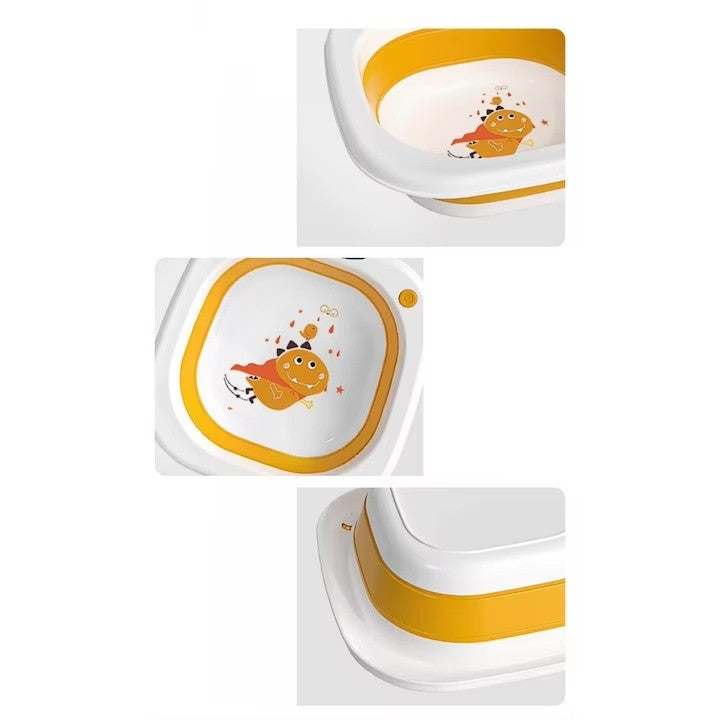 Lavoar Pliabil Pentru Copii 1-8 Ani, Lighean Portabil Cu Model Dinozaur, Material PP Si TPE Ecologic, 3.5 Litri, 32x29x10 cm, Portocaliu