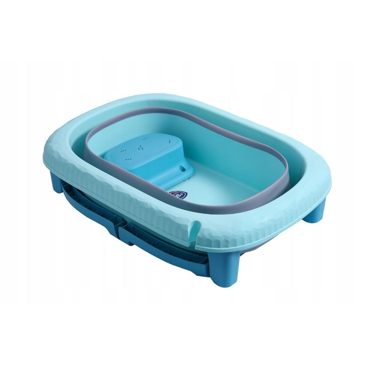 Cadă Pliabilă pentru Baie Copii și Bebeluși, Design Ergonomic cu Suport de Șezut Detașabil și Scurgere Etanșă, Material PP și TPE, 0-6 Ani, 48.5x25x72 cm, Albastru