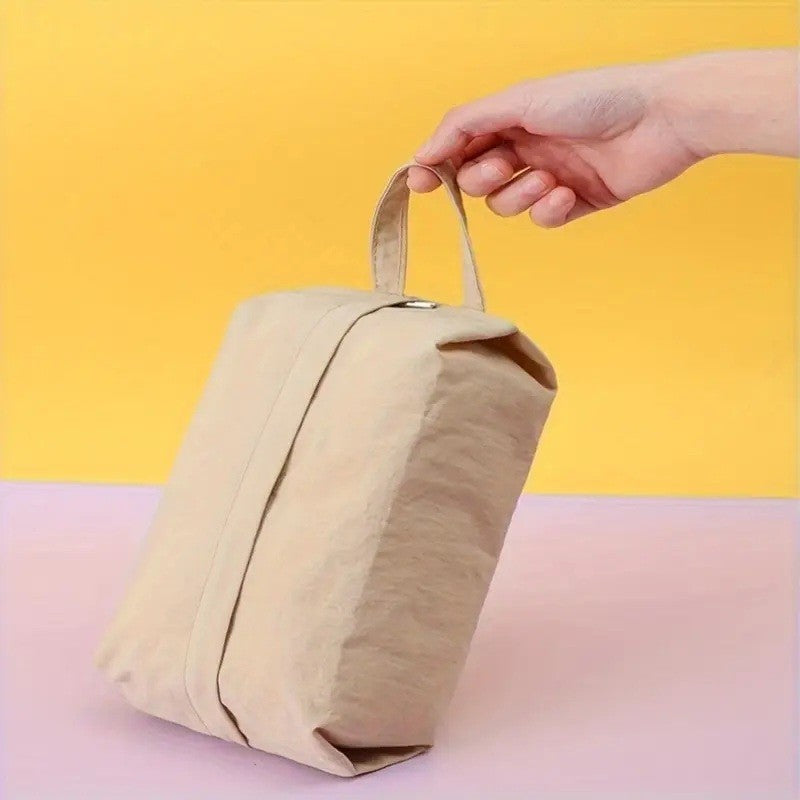 Geanta De Depozitare Si Organizator Voiaj, Pentru Lenjerie, Sosete Si Cosmetice, Impermeabila Cu Maner, Poliester, 10.5x28 cm, Crem