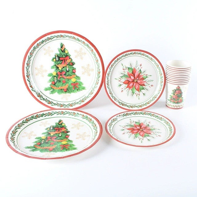 Farfurii Unica Folosinta pentru Craciun, Set 10 Bucati, Model Brad Festiv, Carton Rezistent, 23 cm, Multicolor
