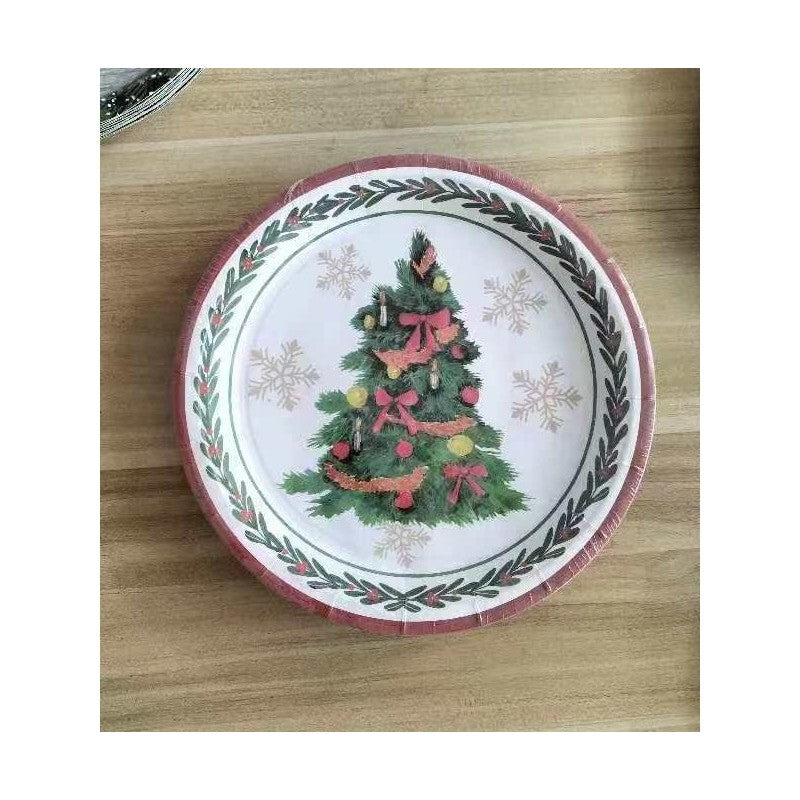 Farfurii Unica Folosinta pentru Craciun, Set 10 Bucati, Model Brad Festiv, Carton Rezistent, 23 cm, Multicolor