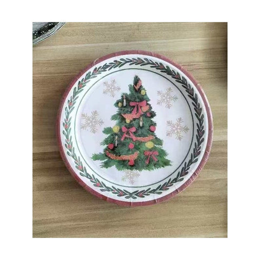 Farfurii Unica Folosinta pentru Craciun, Set 10 Bucati, Model Brad Festiv, Carton Rezistent, 23 cm, Multicolor