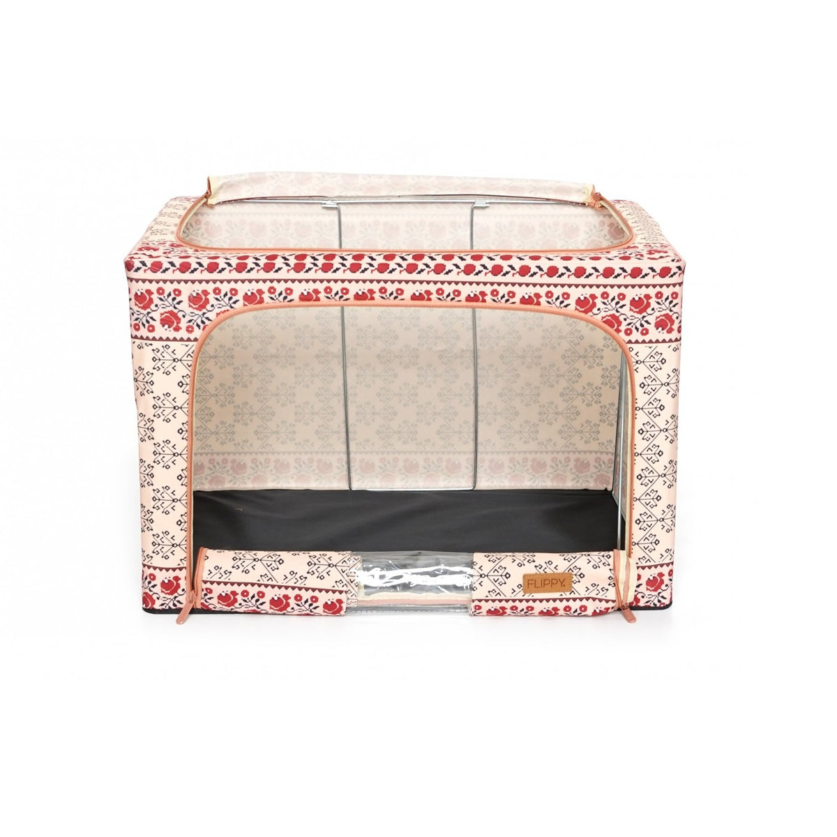 Cutie de Depozitare Pliabila pentru Haine si Lenjerie, Cadru Metalic si 2 Usi cu Fermoar, Bumbac si In, 66 L, 52 x 42 x 39 cm, Motiv Traditional Model 6