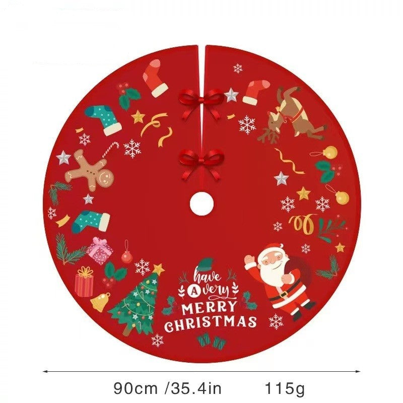 Covoras pentru Brad de Craciun, Model Mos Craciun cu Fundite de Prindere, Tesatura Pufoasa, Rosu, Diametru 90 cm