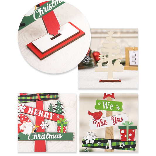 Decoratiune de Craciun din Lemn, Model Bradut cu Mesaj Festive, Ornament pentru Masa si Raft, Lemn Natural, 21.5x12.2x4 cm, Multicolor