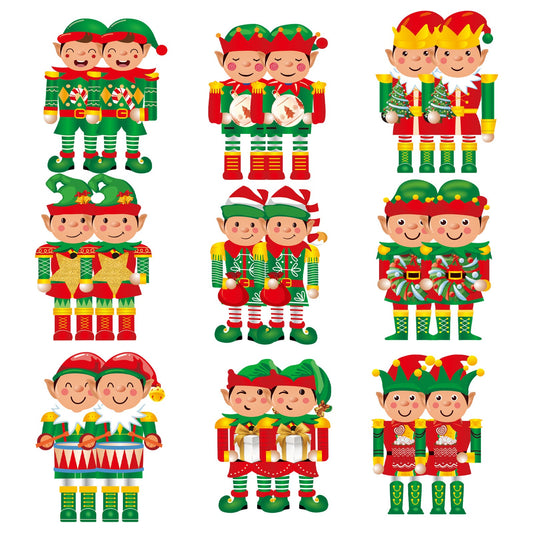 Set 18 Decoratiuni De Craciun Din Lemn, Ornamente Brad Cu Snur Pentru Agatare, Modele Elfi Si Simboluri Iarna, Eco-Friendly, Multicolor, Dimensiuni Mixte