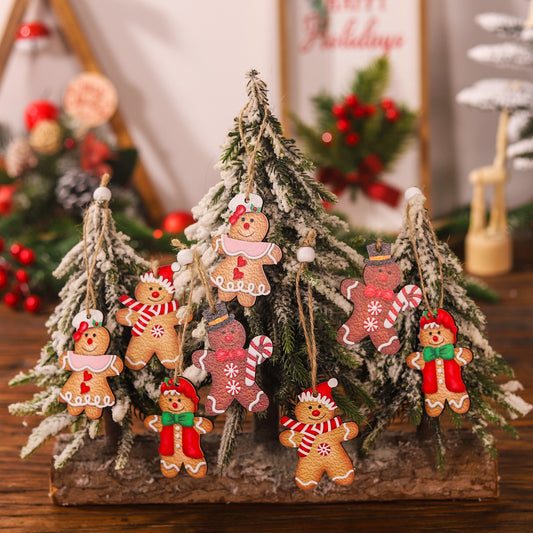 Set 12 Decoratiuni de Craciun pentru Brad, Ornamente din Lemn cu Snur de Agatare, Model Omuleti de Turta Dulce si Prajituri, Multicolor, 2 Modele Mixte
