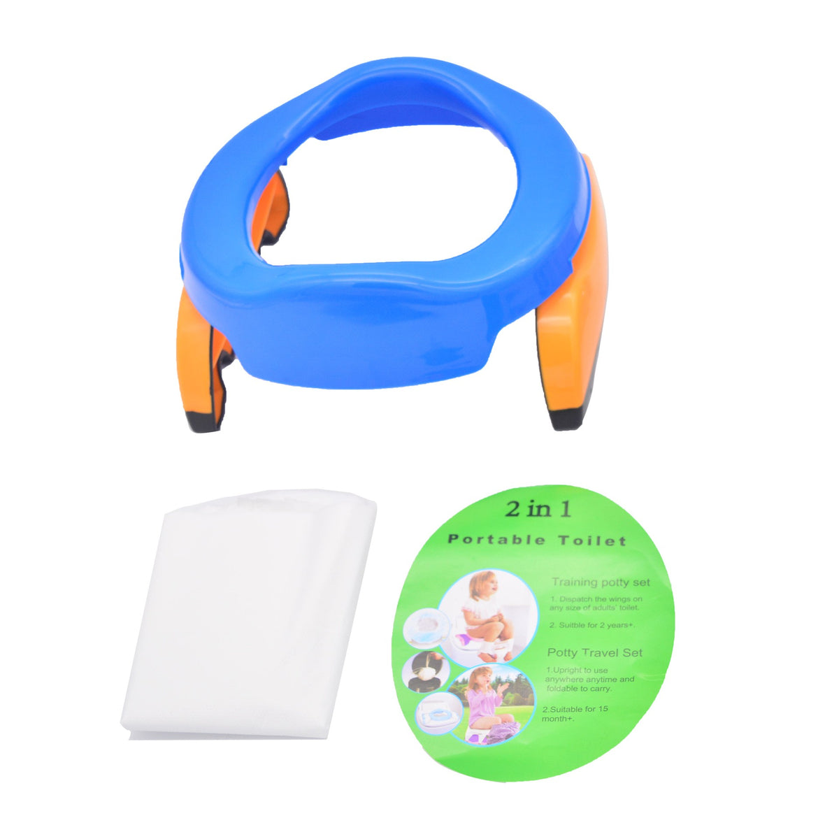 Olita Portabila 2 in 1 si Reductor WC Pliabil, Olita de Calatorie cu Baza Antiderapanta, Plastic, Diametru 21 cm, Albastru