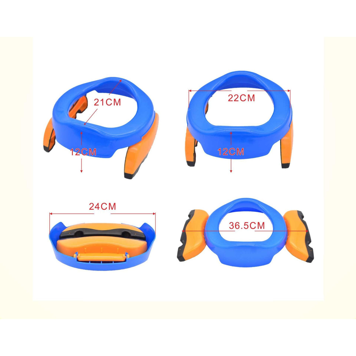 Olita Portabila 2 in 1 si Reductor WC Pliabil, Olita de Calatorie cu Baza Antiderapanta, Plastic, Diametru 21 cm, Albastru
