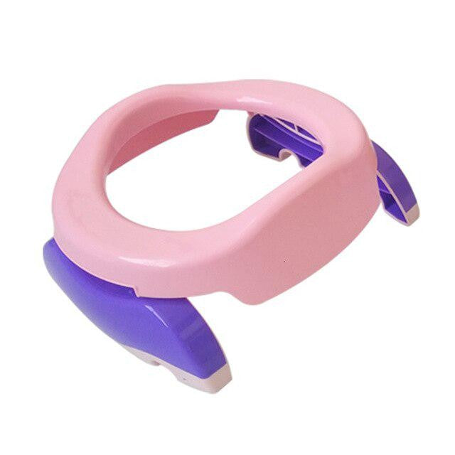 Olita Portabila 2 in 1 si Reductor WC pentru Copii, Design Pliabil pentru Calatorii, Baza Antiderapanta, Plastic, Diametru 21 cm, Roz