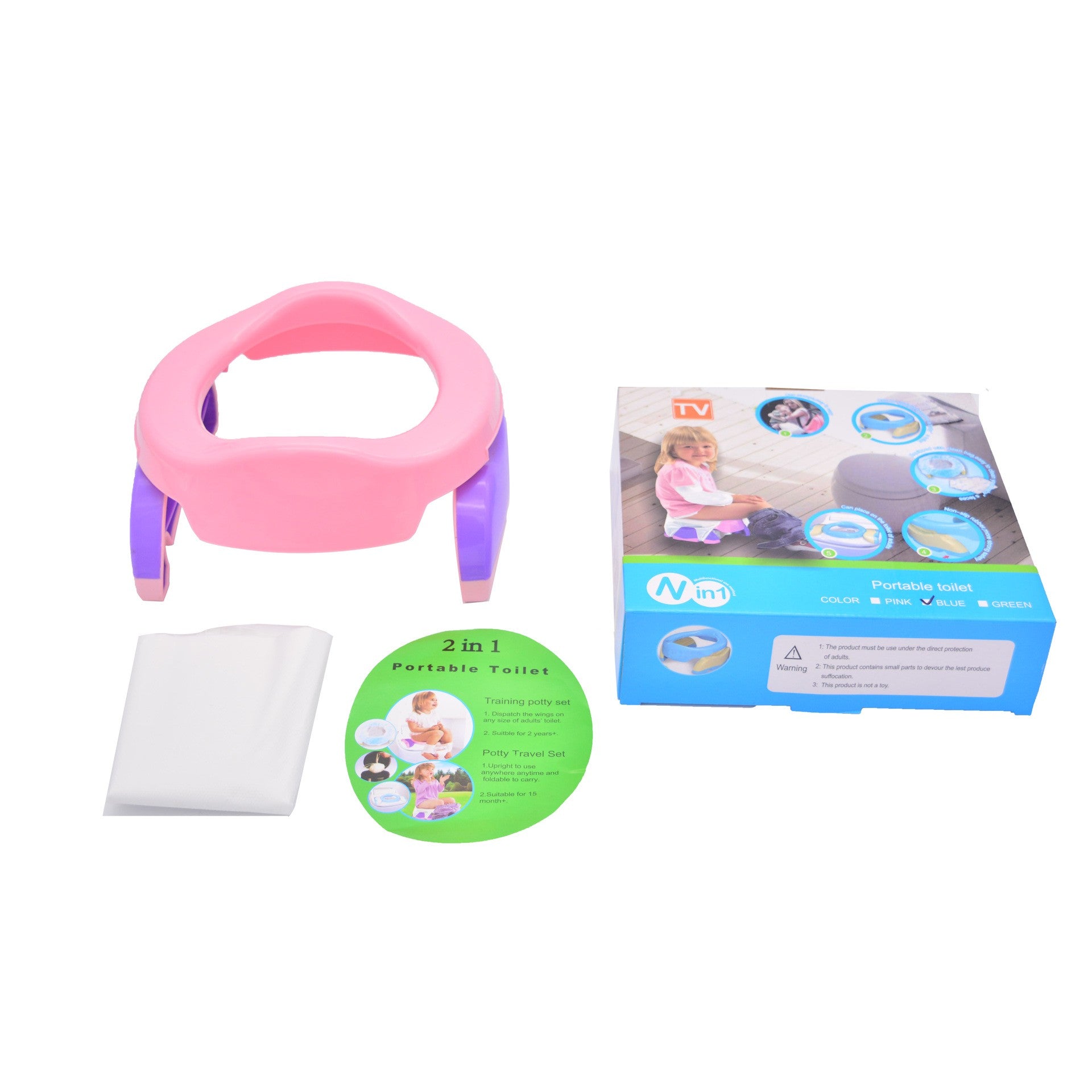 Olita Portabila 2 in 1 si Reductor WC pentru Copii, Design Pliabil pentru Calatorii, Baza Antiderapanta, Plastic, Diametru 21 cm, Roz