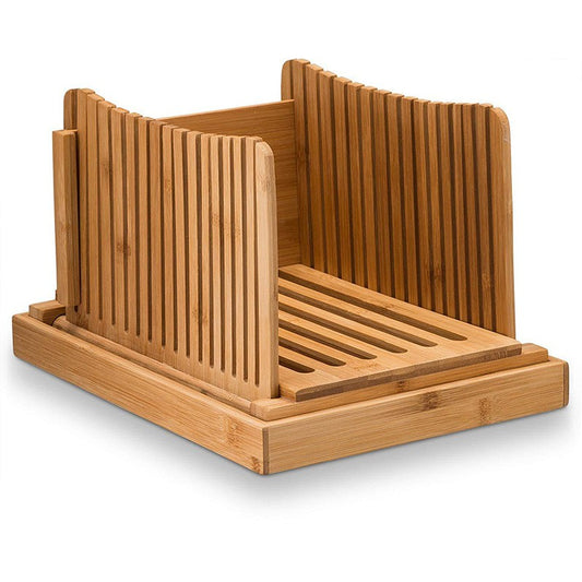 Tocator de Feliat Paine, Suport cu Tava Colectare Firimituri, Lemn de Bambus Natural, 31.7x23.7x6 cm, Maro
