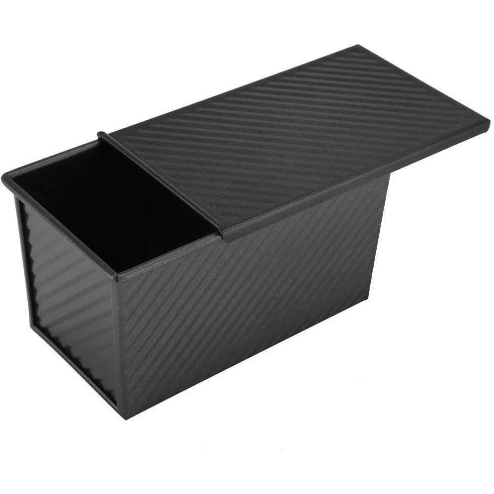 Tavă pentru Pâine și Toast cu Capac Glisant, Formă Coacere Antiaderentă, Oțel Carbon, 450 g, 21 x 11 x 11.5 cm, Negru