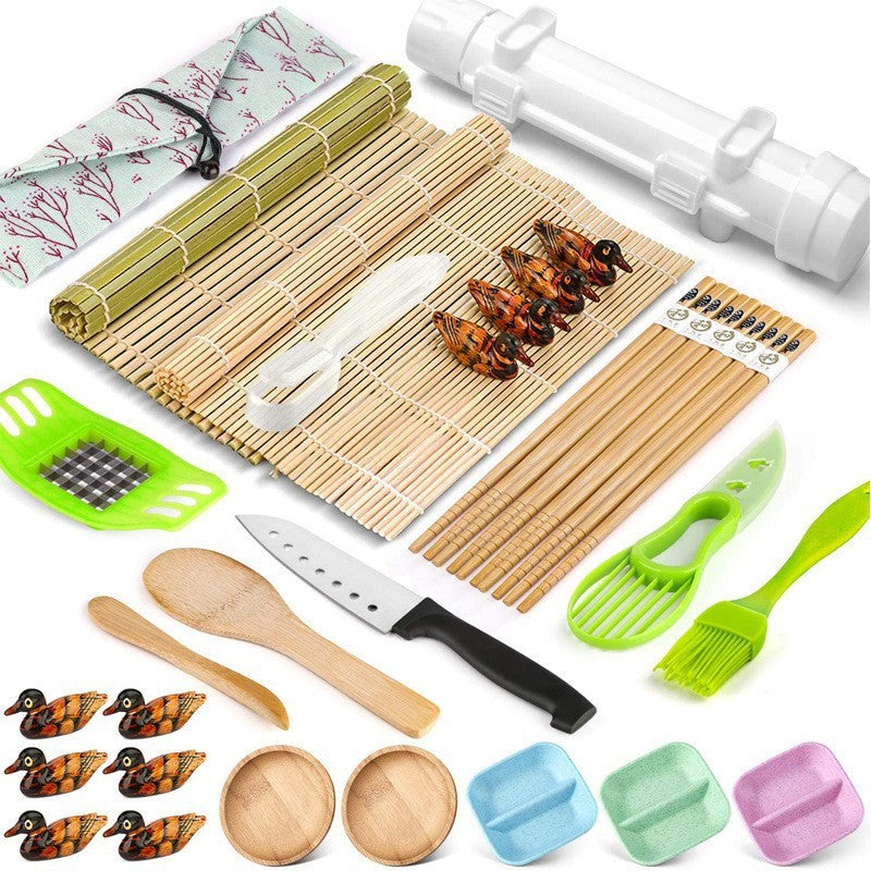 Set Preparare Sushi, Kit Complet 31 Accesorii pentru Gatit, Include Cutit Professional, Forme Modelare, Betisoare Bambus, Material Plastic Alimentar, Multicolor