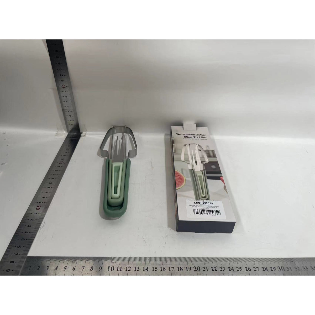 Set 3 Dispozitive pentru Taiat si Decojit Pepene, Fructe si Legume, Design Multifunctional, Otel Inoxidabil si Plastic PP, 22.5 x 7 cm, Verde
