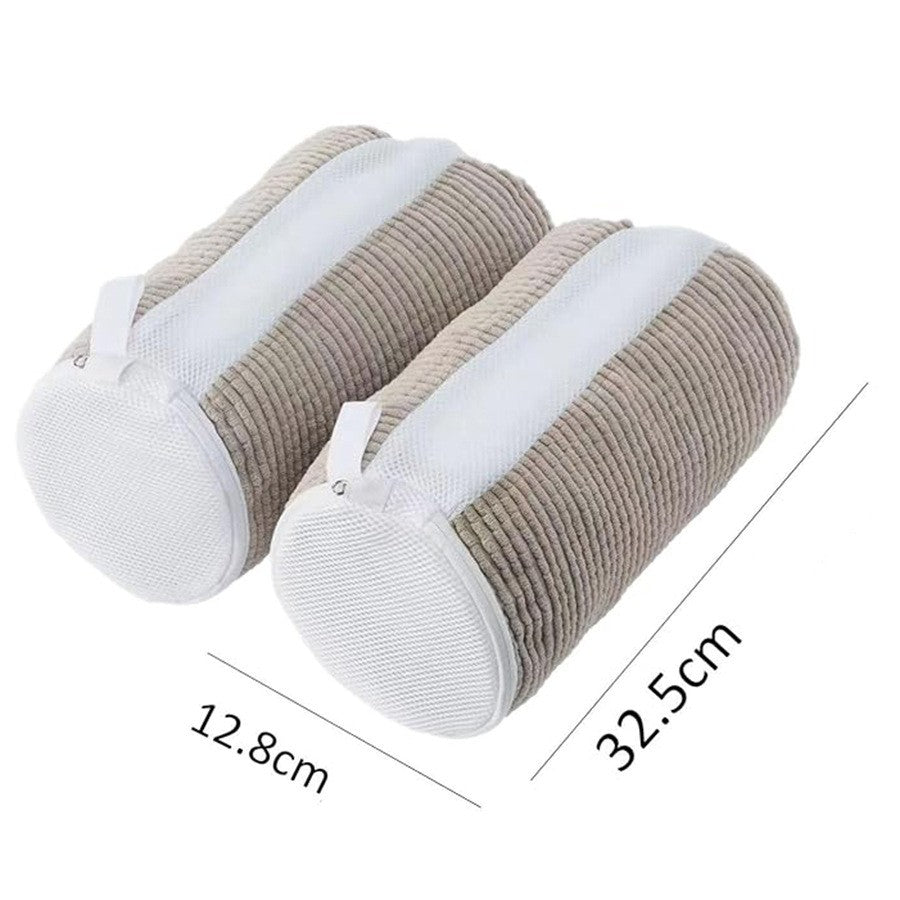 Plasa pentru Spalare Incaltaminte la Masina de Spalat, Sac pentru Igienizare cu Fibre Pufoase, Protectie si Curatare 360 Grade, Inchidere cu Fermoar, 39x19 cm, Gri Deschis