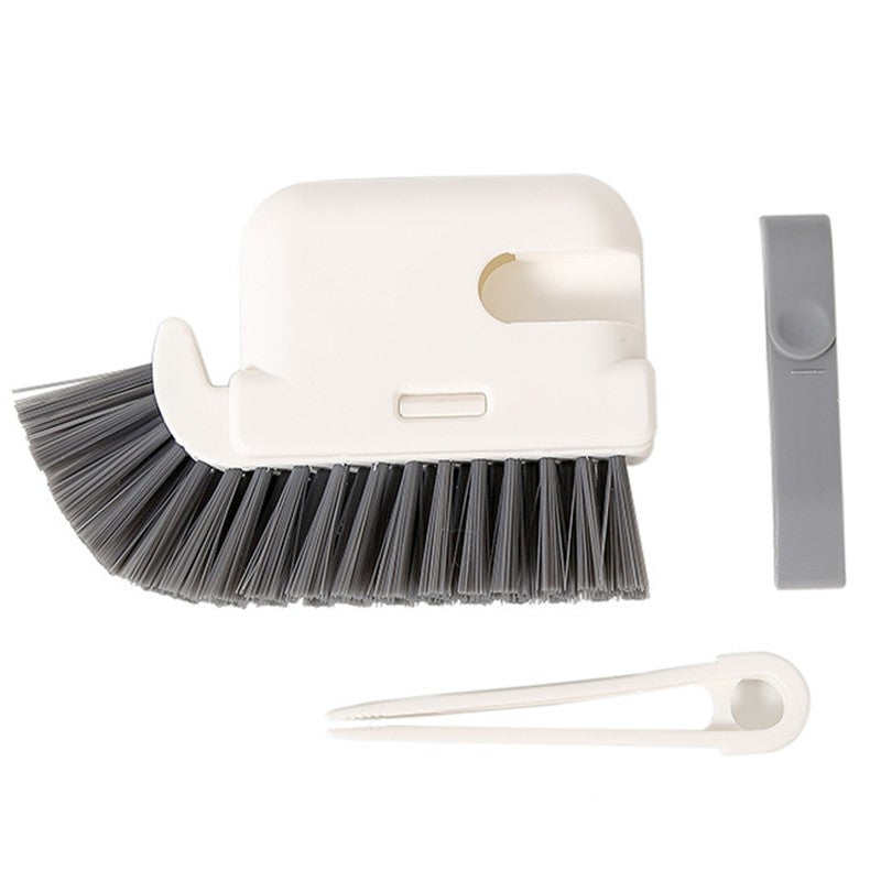 Perie Multifuncțională 3 în 1 pentru Curățare, Perie Bucătărie, Veselă și Geamuri, Cap Detasabil, Plastic și Burete, 9x15x2.5 cm, Gri