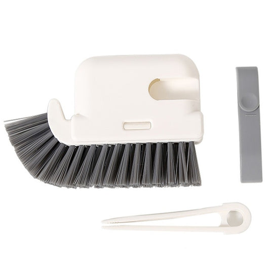 Perie Multifuncțională 3 în 1 pentru Curățare, Perie Bucătărie, Veselă și Geamuri, Cap Detasabil, Plastic și Burete, 9x15x2.5 cm, Gri
