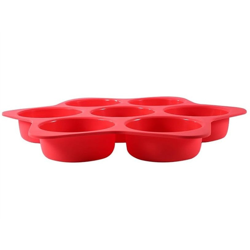 Tava Silicon pentru Copt cu 7 Forme Rotunde, Matrita Antiaderenta pentru Burgeri si Prajituri, Rezistenta la Temperaturi Inalte, Silicon Alimentar, 38.5 x 4 cm, Rosu