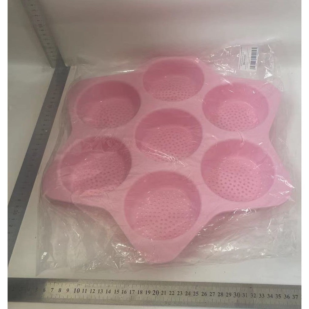 Formă de Silicon pentru Copt, 7 Forme Rotunde pentru Burgeri și Prăjituri, Silicon Alimentar Antiaderent, Rezistent la Temperaturi -40°C/230°C, 38.5 x 4 cm, Roz