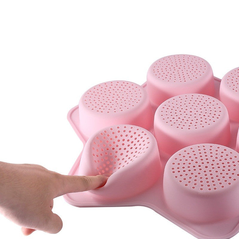 Formă de Silicon pentru Copt, 7 Forme Rotunde pentru Burgeri și Prăjituri, Silicon Alimentar Antiaderent, Rezistent la Temperaturi -40°C/230°C, 38.5 x 4 cm, Roz