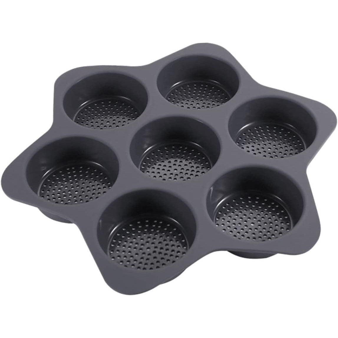 Forma de Silicon pentru Copt, Tava cu 7 Cavitati Rotunde pentru Burgeri si Prajituri, Material Antiaderent Termorezistent, 38.5 x 4 cm, Negru