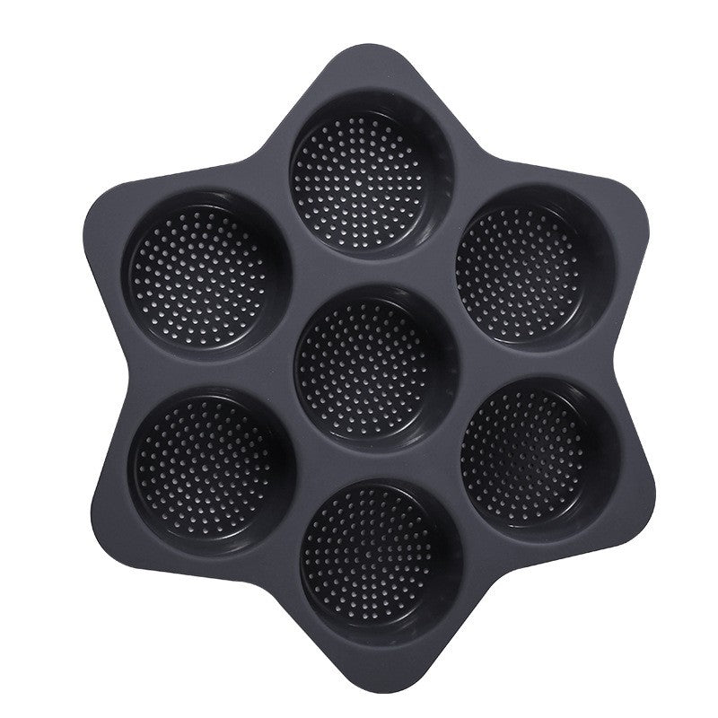 Forma de Silicon pentru Copt, Tava cu 7 Cavitati Rotunde pentru Burgeri si Prajituri, Material Antiaderent Termorezistent, 38.5 x 4 cm, Negru