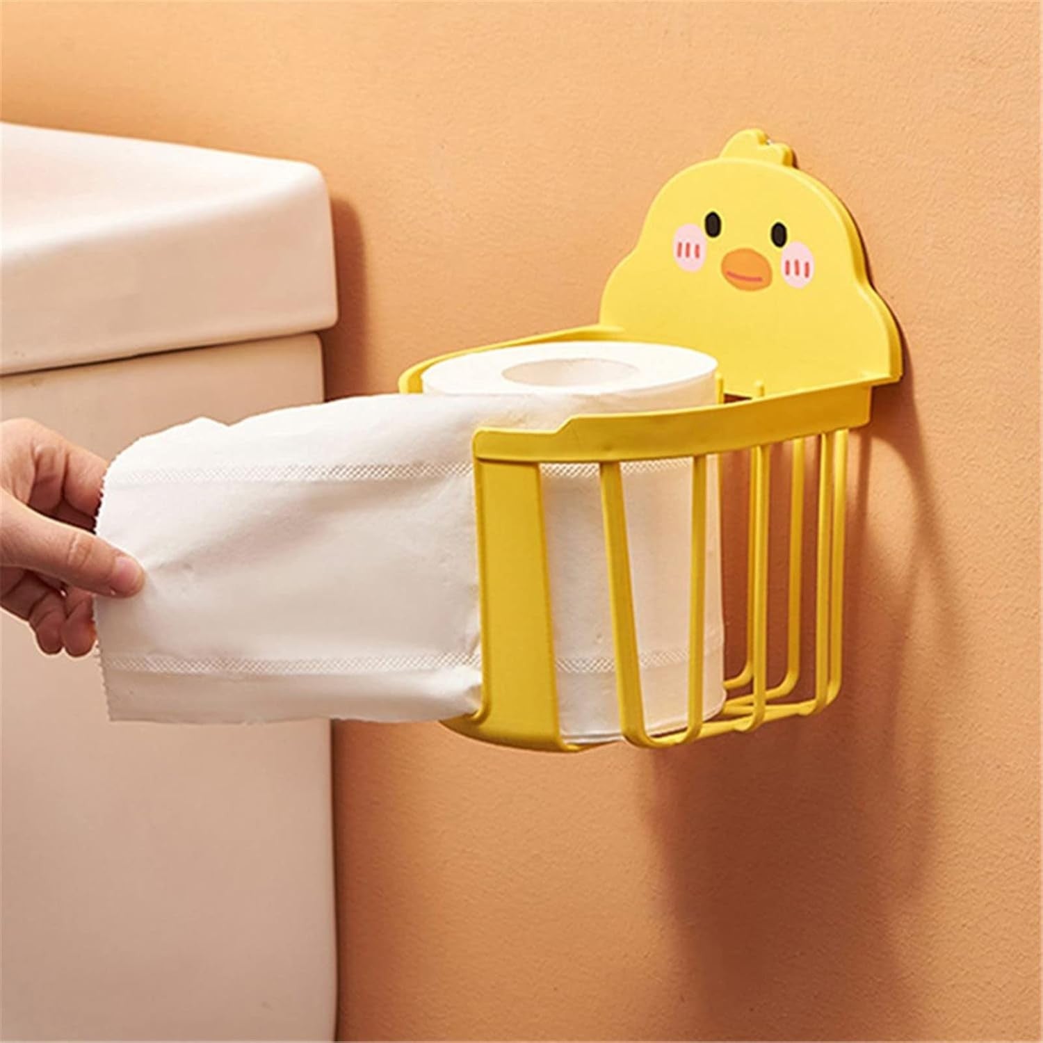 Cutie de Depozitare Suspendata, Organizator Perete Model Ratusca, Fixare Fara Gaurire, Plastic Rezistent, 17.5x13.5x12 cm, Galben