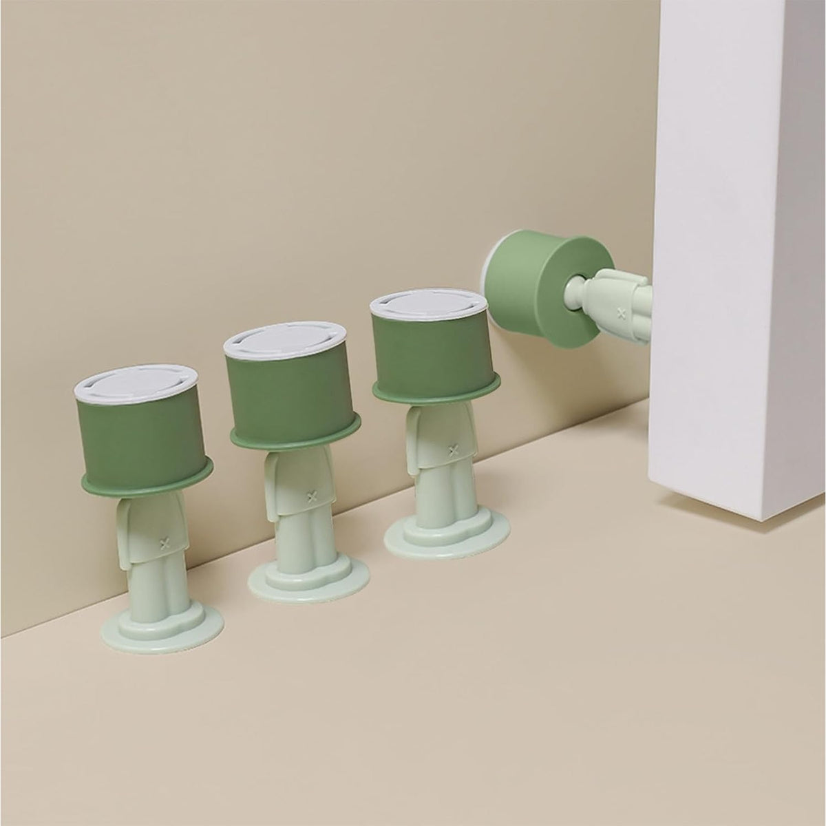 Opritor De Usa Si Tampon Anti-Coliziune, Protectie Perete Cu Montare Autoadeziva Fara Gaurire, Silicon PP Si TPR, Model Magician, 4 x 8.5 cm, Verde