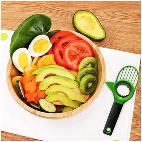 Cuțit 3în1 pentru Avocado, Dispozitiv Multifuncțional pentru Tăiere, Scoatere Sâmbure și Feliere, Design Ergonomic, PP și Oțel Inoxidabil, 22 cm, Negru/Verde