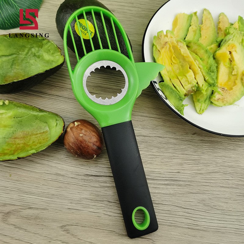 Cuțit 3în1 pentru Avocado, Dispozitiv Multifuncțional pentru Tăiere, Scoatere Sâmbure și Feliere, Design Ergonomic, PP și Oțel Inoxidabil, 22 cm, Negru/Verde