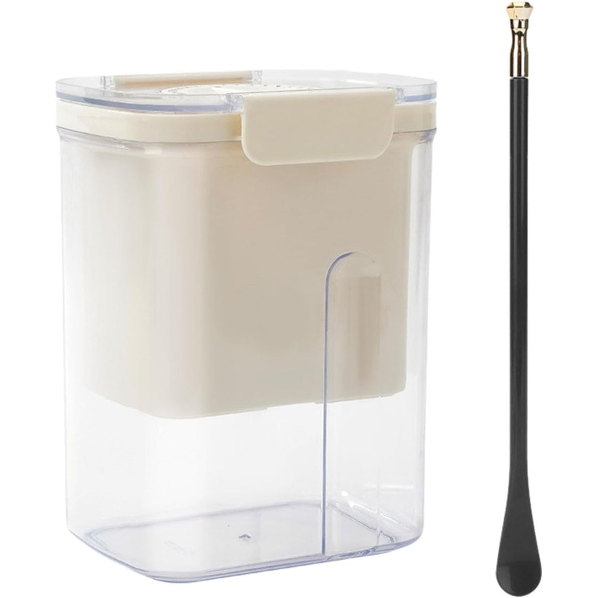 Kit Presă pentru Brânză și Strecurătoare Iaurt Grecesc, Filtru Separator Zer cu Arc din Oțel Inoxidabil, Plastic fără BPA, 18x9.7x13 cm, Include Lingură 20 cm, Alb